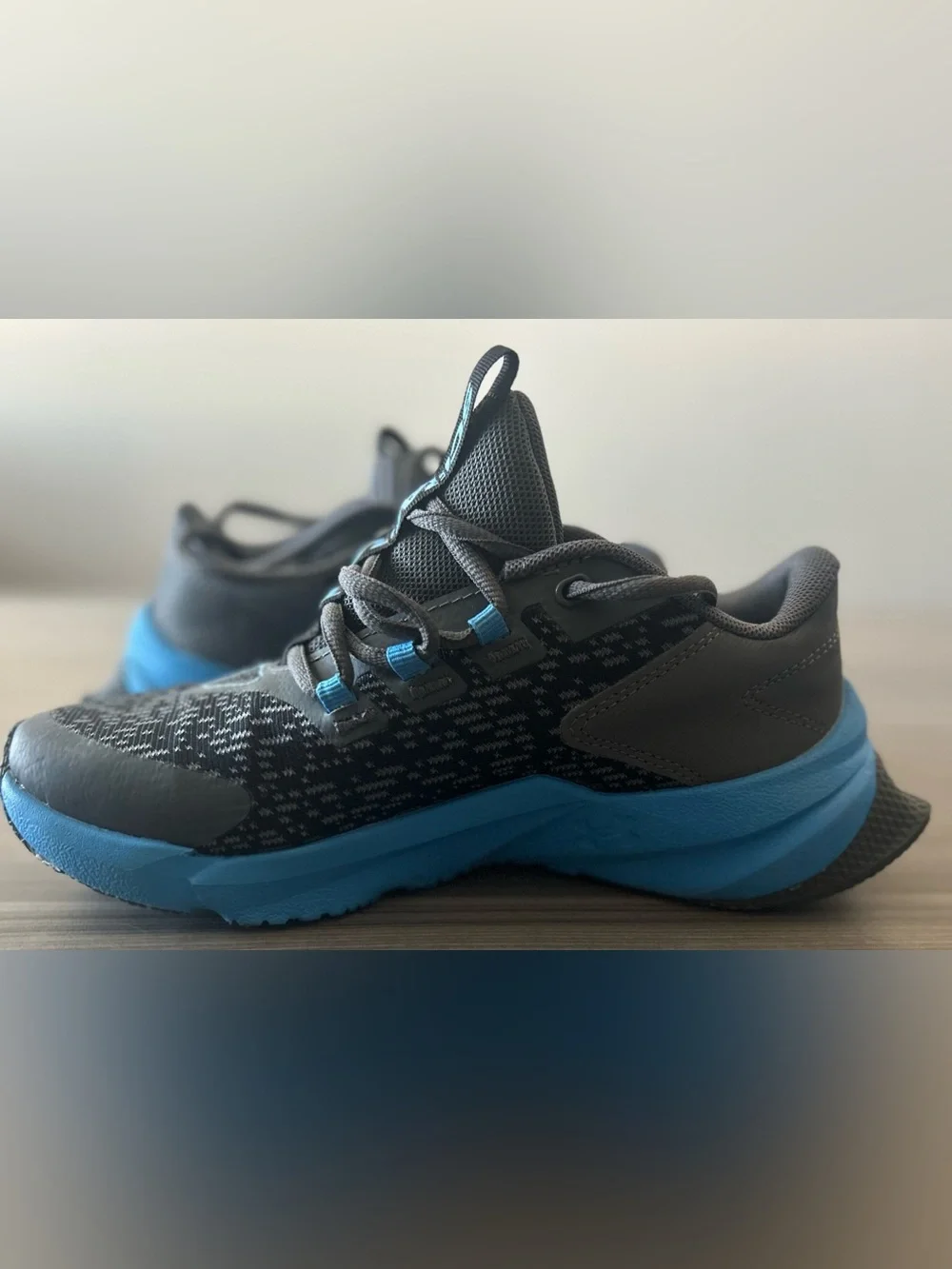 Under Armour Gray and Blue Kids Athletic Sneakers
